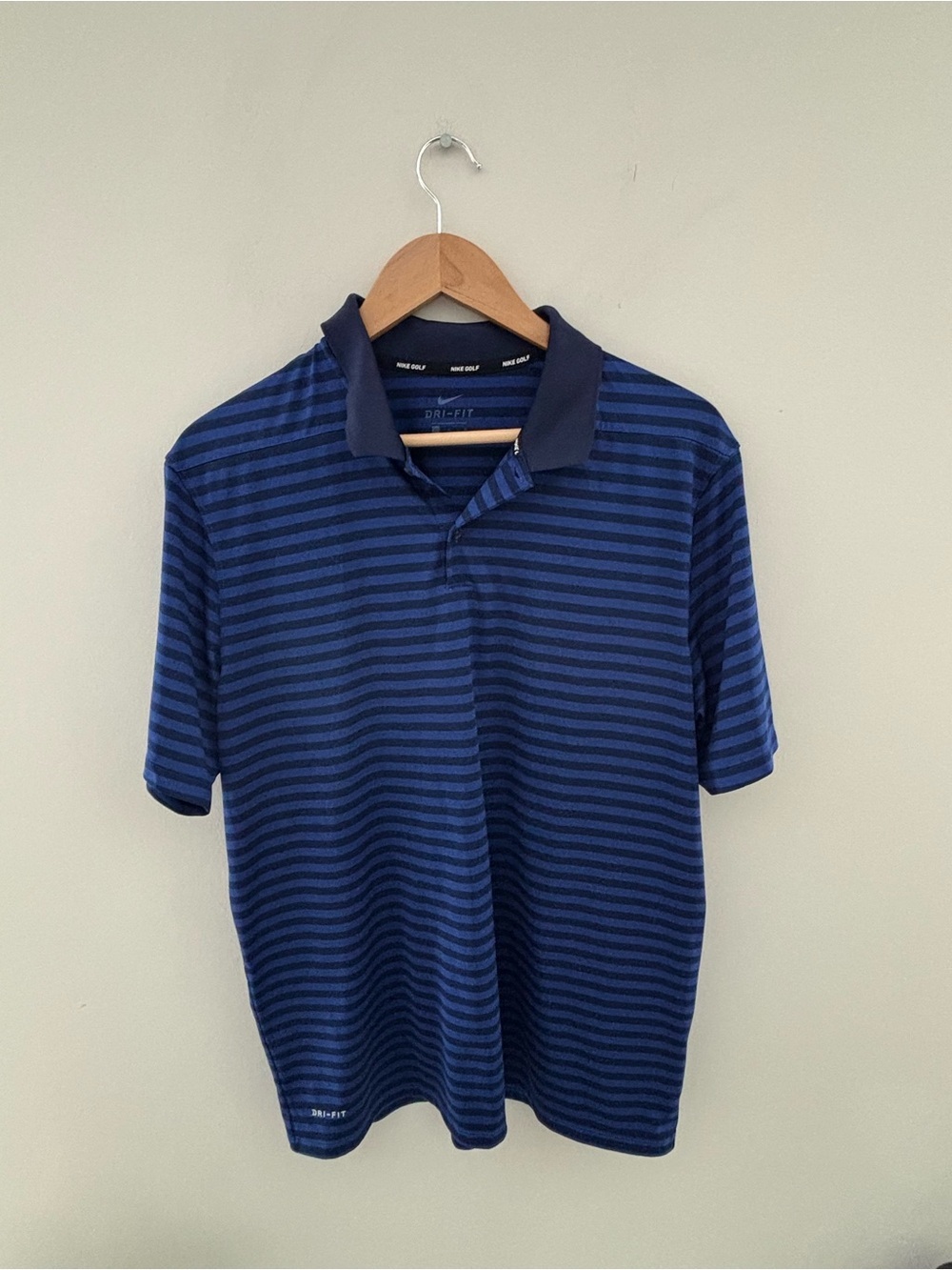 Nike Golf Dri-FIT Polo Shirt Men's Large Blue Stripe Performance Golf Athletic